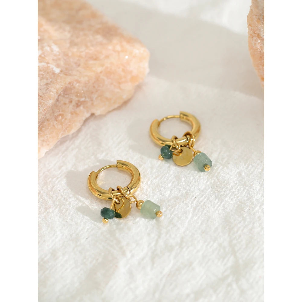 Ziora Vintage Green Natural Stone Hoop Earrings