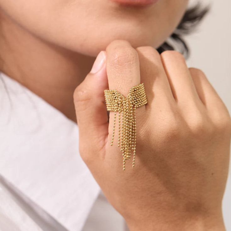 Ziora Riviera Chain Tassel Ring