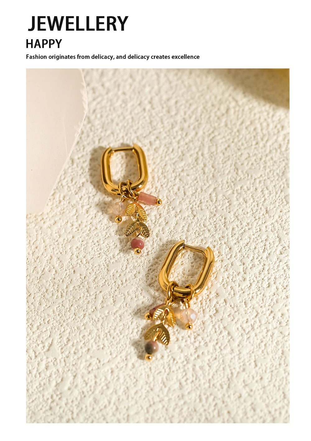 Ziora Pink Natural Stone Gold Plated Hoop Earrings