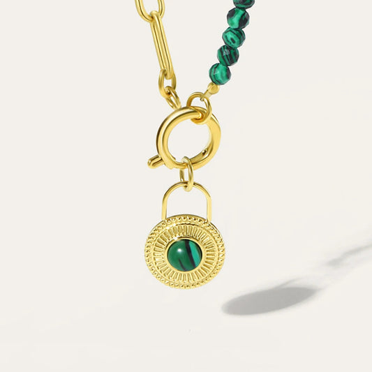 Ziora Green Natural Stone Beads Chain Necklace