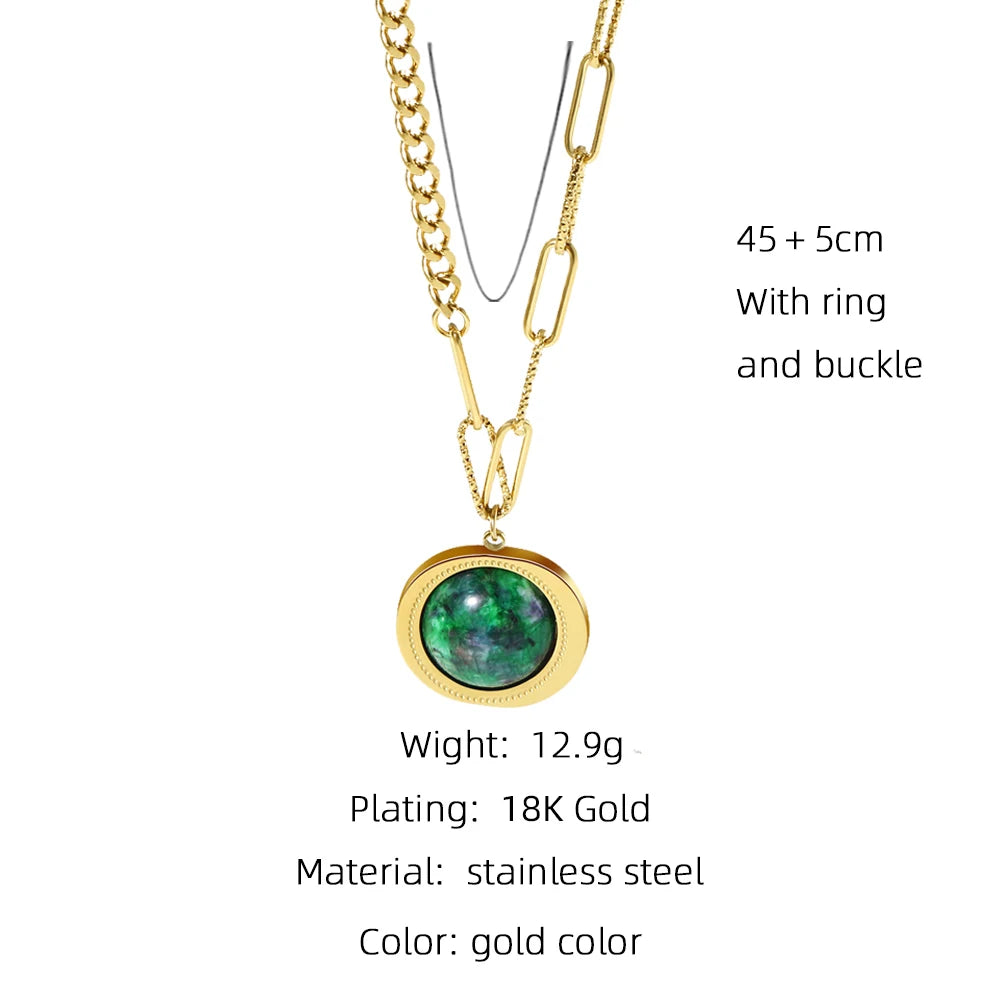Ziora Green Natural Stone Pendant Necklace