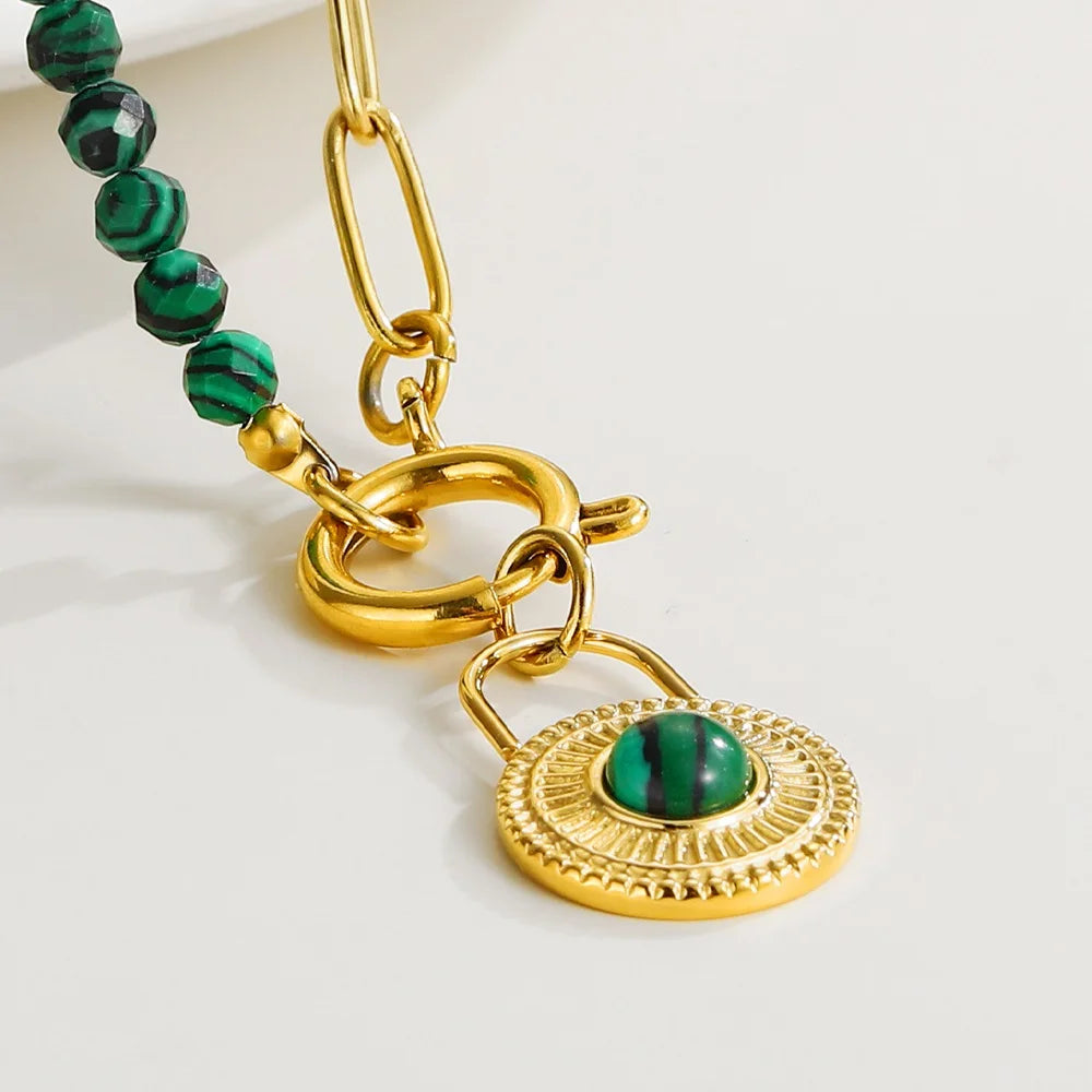 Ziora Green Natural Stone Beads Chain Necklace