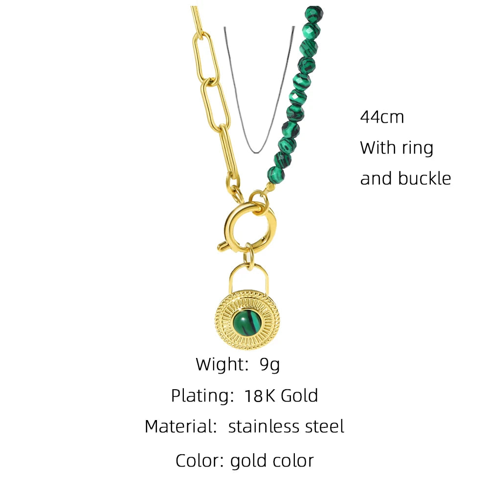 Ziora Green Natural Stone Beads Chain Necklace