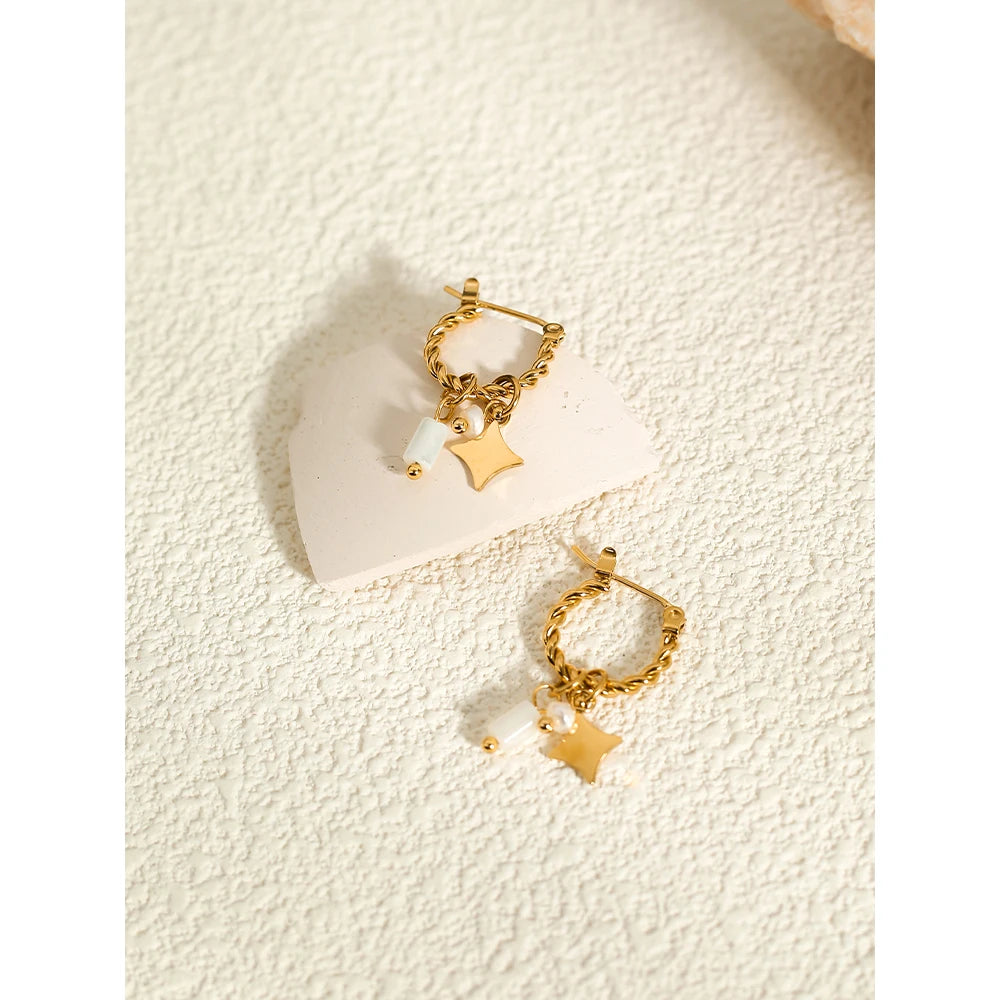 Ziora Pink Natural Stone Gold Plated Hoop Earrings