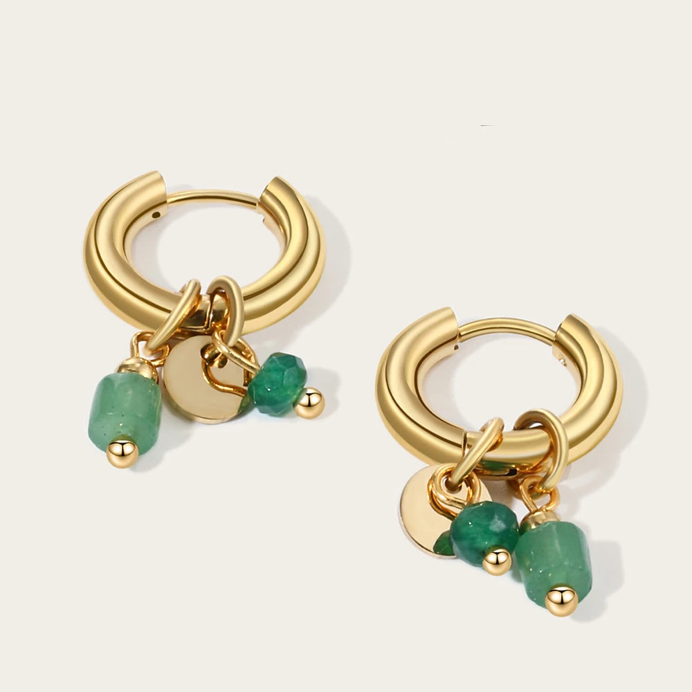 Ziora Minimalist Natural Stone Hoop Earrings