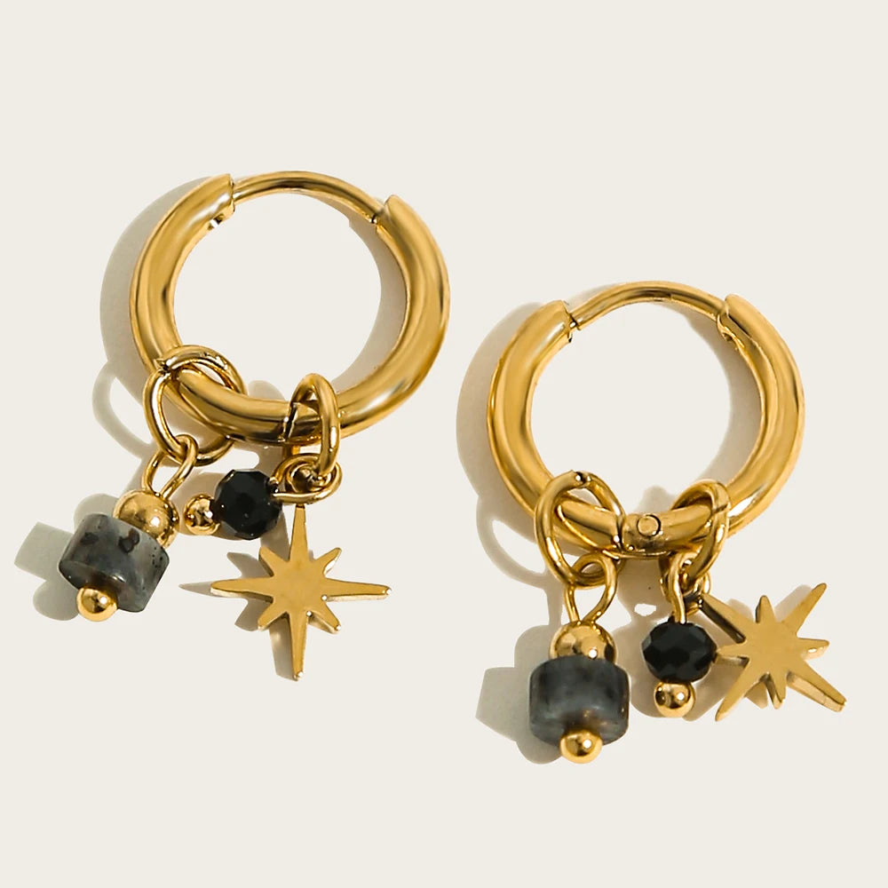 Ziora Vintage Green Natural Stone Hoop Earrings