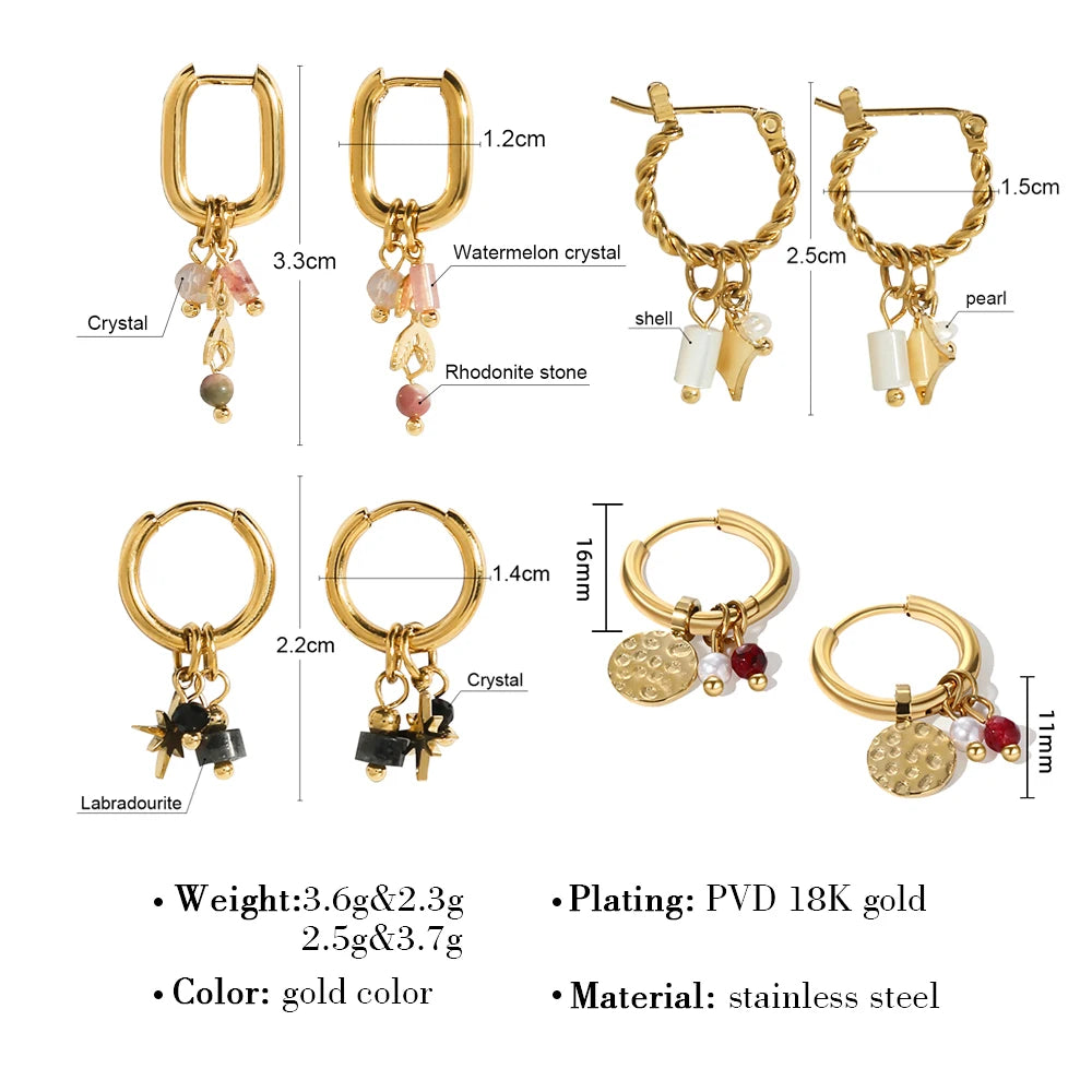 Ziora Pink Natural Stone Gold Plated Hoop Earrings